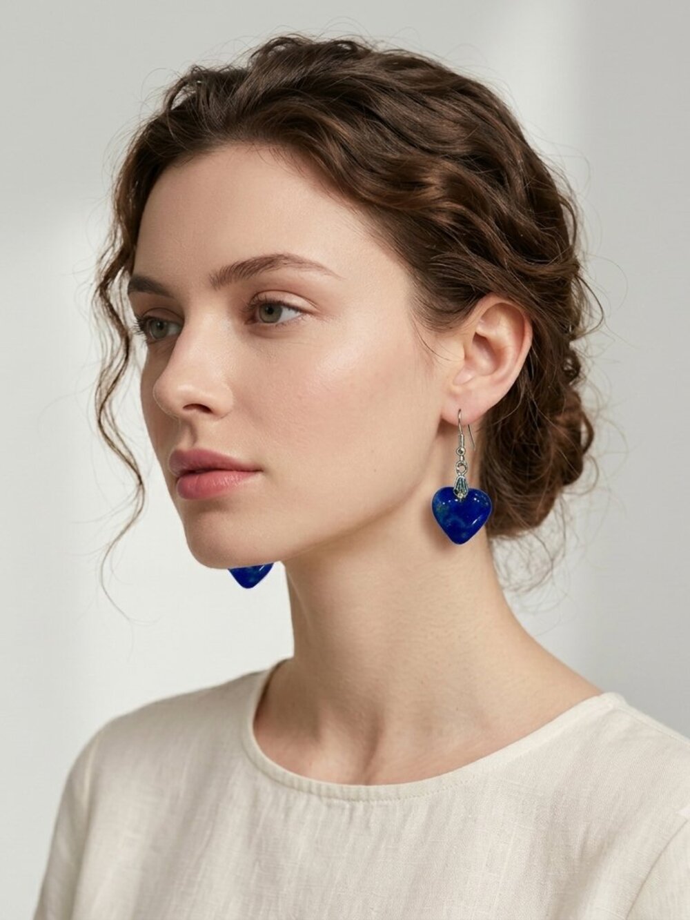 Heart Shaped Lapis Lazuli Earrings: Blue Stone Drop Earrings for Women